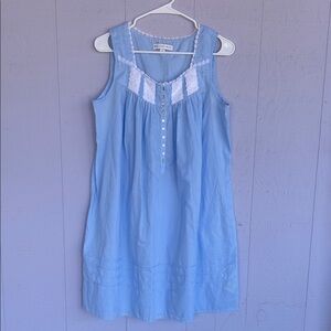 Eileen West Cottagecore Light Blue Striped Cotton Blend Nightgown with Lace Trim
